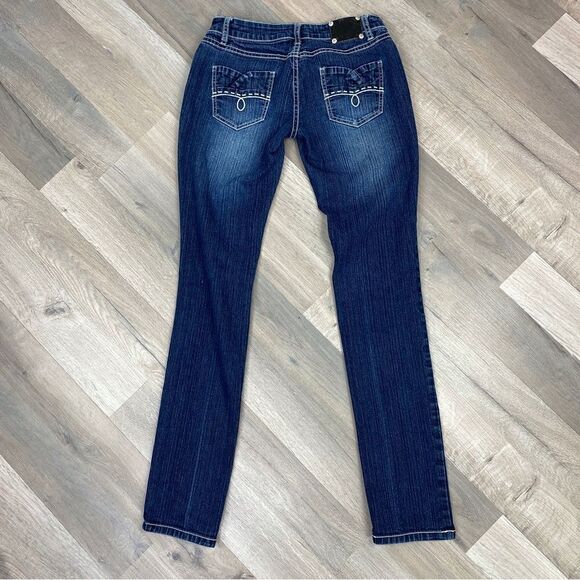 Rampage Distress Fade Straight Leg Stretch Jeans Blue Juniors 3 Low Rise Y2K - Picture 4 of 10